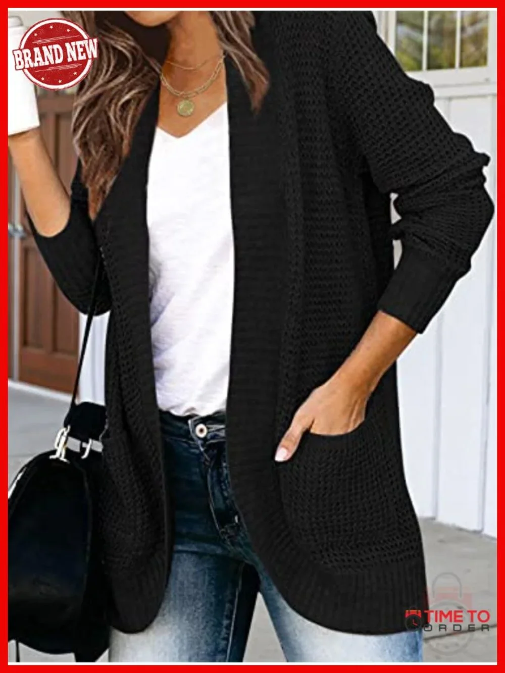 Long Sleeve Open Front Chunky Knit Draped Cardigan Sweater Outwear